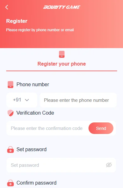 Bounty game register page